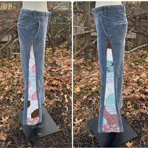 patchwork and Corduroy-Saks Fifth Avenue upcycled trousers - bow tie design